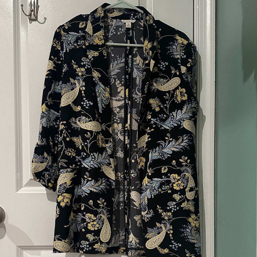 Floral Women's Blazer in Black and Yellow